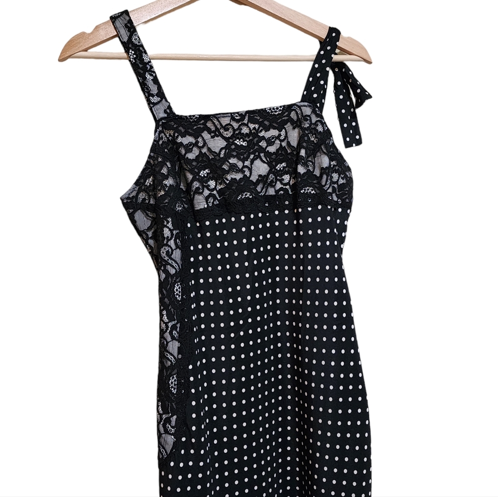 Victoria's Secret Satin and Lace Black Polka Dot Slip Dress Size 2
